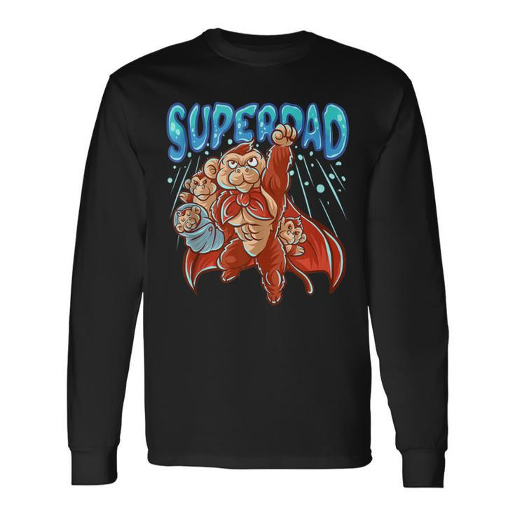 Monkey Dad Super Dad Superhero Daddy Chimpanzee Father's Day Long Sleeve T-Shirt