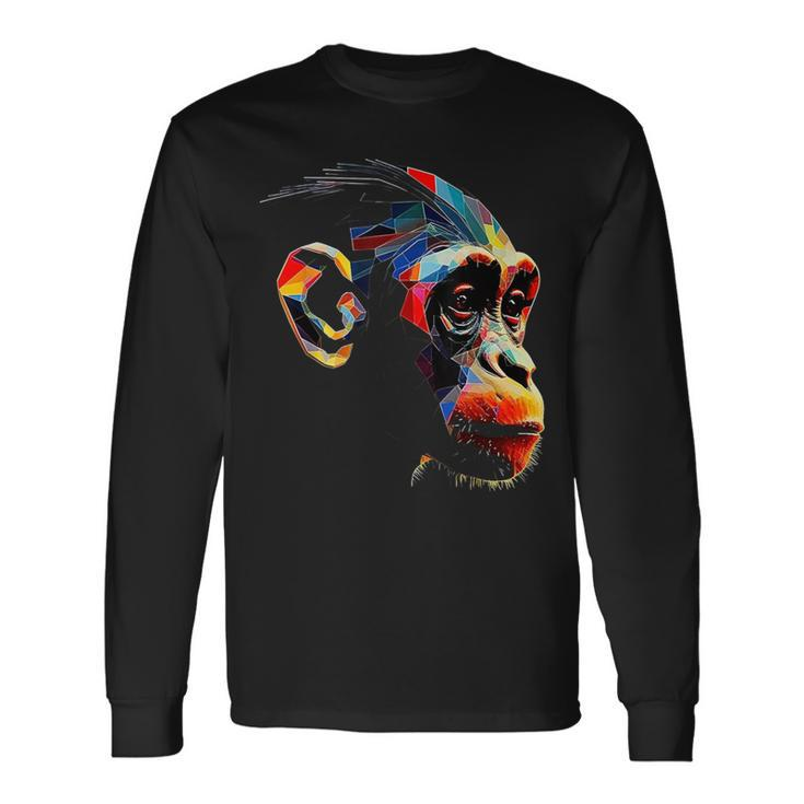 Monkey Zoo Colourful Monkey Face Polygon Animal Motif Monkey Long Sleeve T-Shirt Gifts ideas