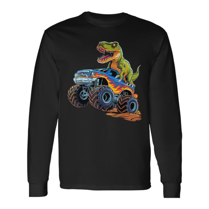 Monster Truck Dinosaur Birthday Party Monster Truck Boy Long Sleeve T-Shirt