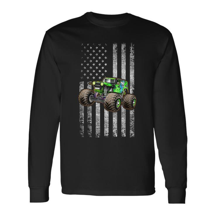 Monster Truck Are My Jam American Flag Usa Patriotic Long Sleeve T-Shirt