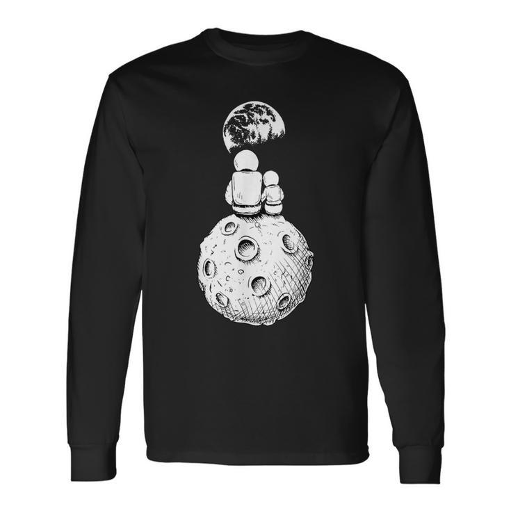 Moon And Astronaut Dad And Baby Space Matching Dad And Baby Long Sleeve T-Shirt