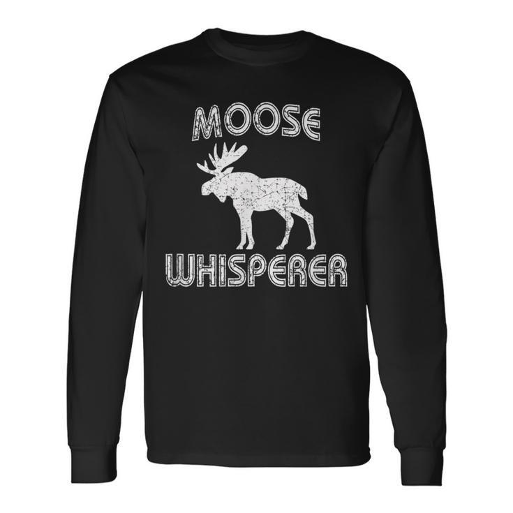 Moose Whisperer Vintage Style Bull Moose Antlers Long Sleeve T-Shirt