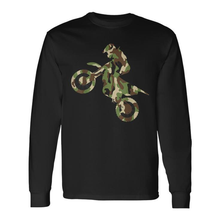 Motocross Dirt Bike Racing Camo Camouflage Boys Long Sleeve T-Shirt