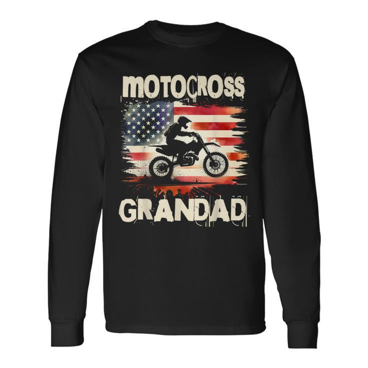 Motocross Grandad Vintage American Flag Motorbike Long Sleeve T-Shirt