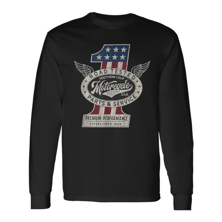 Motorcycle Shop No 1 Vintage Biker Usa Pride Classic Long Sleeve T-Shirt