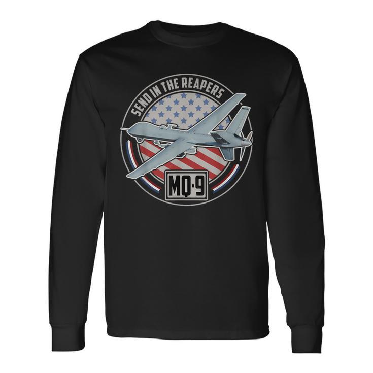 Mq-9 Reaper Uav Us Military Drone Us Patriot Long Sleeve T-Shirt