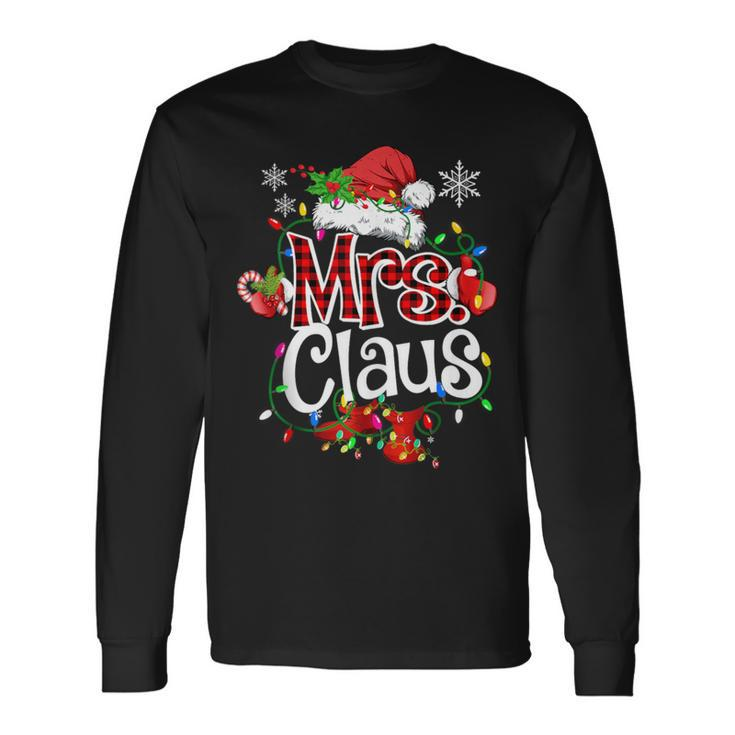 Mr And Mrs Claus Couples Santa Christmas Lights Pajamas Long Sleeve T-Shirt Gifts ideas