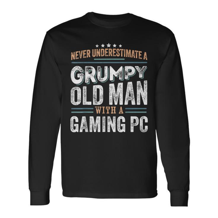 Mürrischer Alter Mann Mit Einem Gaming-Pc Lustige Geschenke Für Papa Langarmshirts Geschenkideen