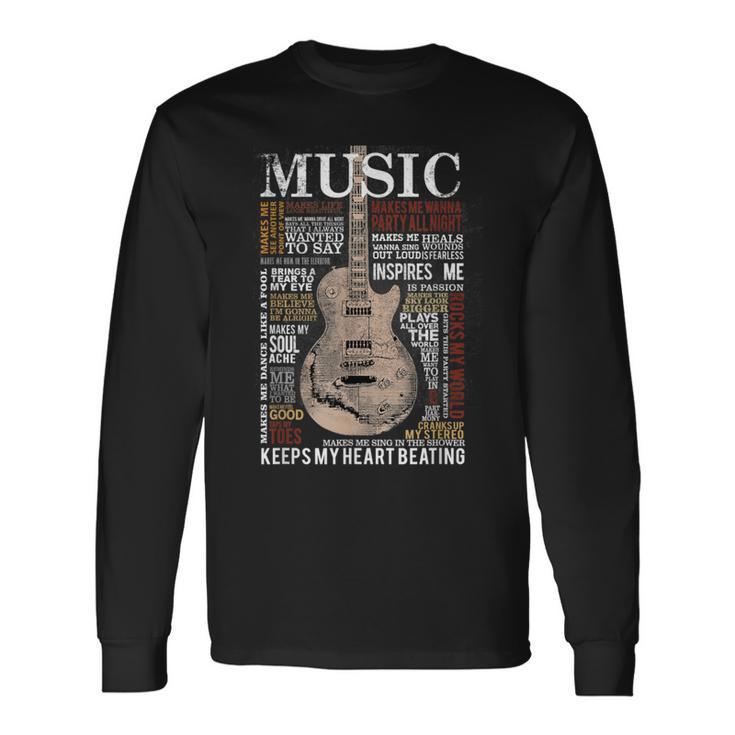 Music Quotes Guitar Keeps My Heart Beating Musician Bass Long Sleeve T-Shirt