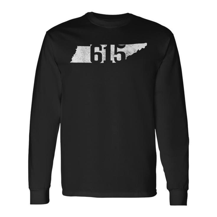 Nashville 615 Area Code Tennessee State Map Pride Music City Long Sleeve T-Shirt