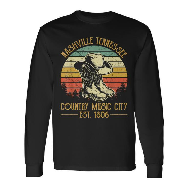 Nashville Tennessee Cowboy Boots Hat Country Music City Long Sleeve T-Shirt