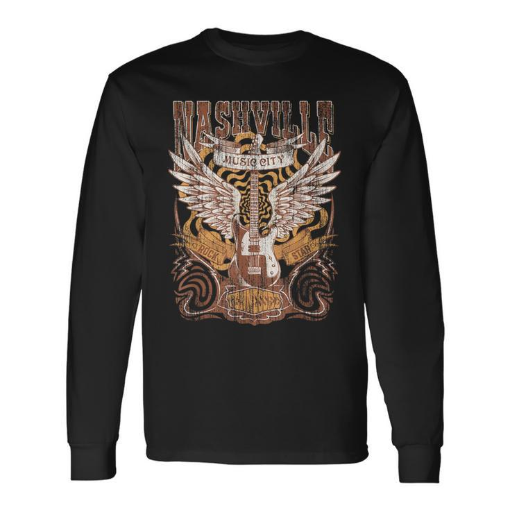 Nashville Tennessee Guitar Country Music City Guitarist Long Sleeve T-Shirt