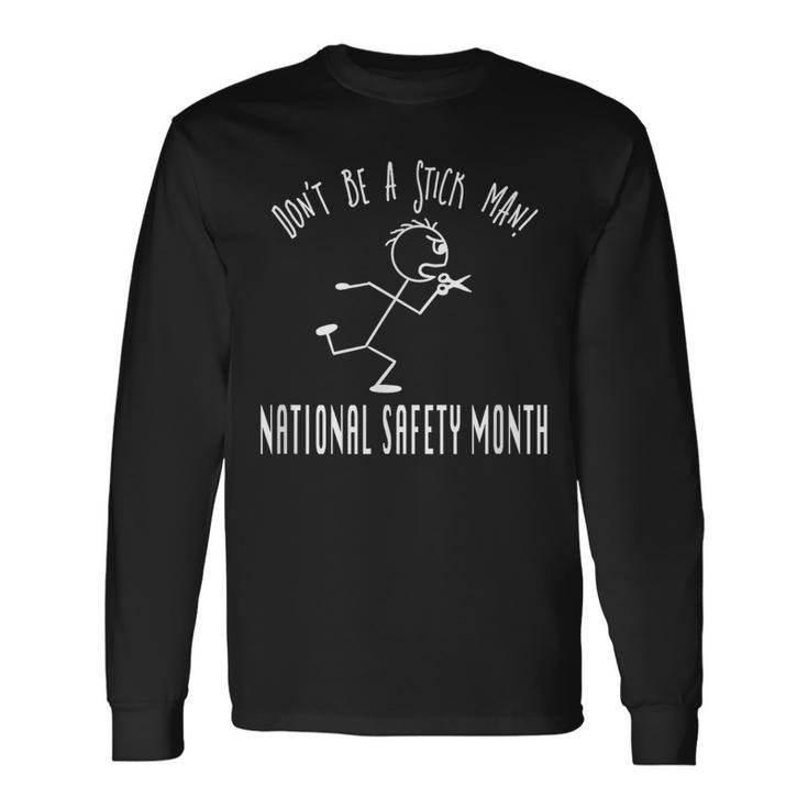 National Safety Month Awareness Stick Man Scissors Long Sleeve T-Shirt