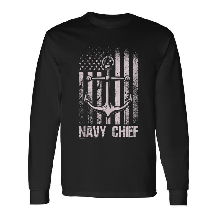 Navy Chief Us Flag And Anchor Long Sleeve T-Shirt