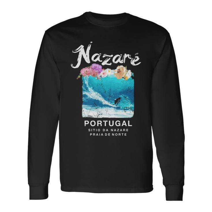 Nazare Portugal Big Wave Surfing Vintage Surf Long Sleeve T-Shirt