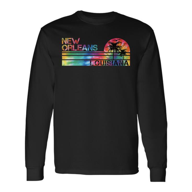 New Orleans Louisiana Tie Dye Vintage Inspired Striped Long Sleeve T-Shirt Gifts ideas