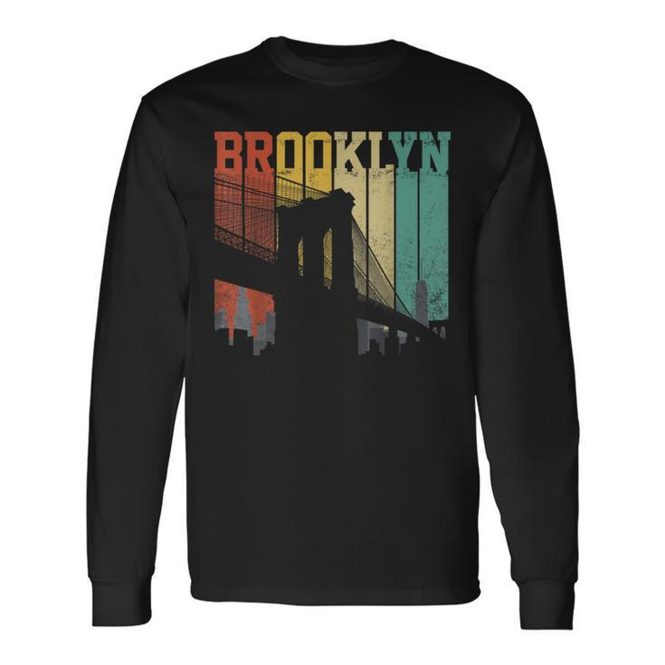 New York City Brooklyn Bridge Vintage Retro Skyline Nyc Ny Long Sleeve T-Shirt