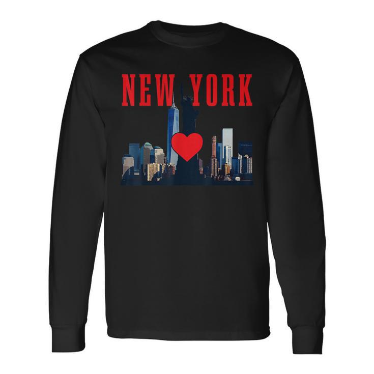 New York City Nyc Ny Skyline Statue Of Liberty Heart Long Sleeve T-Shirt