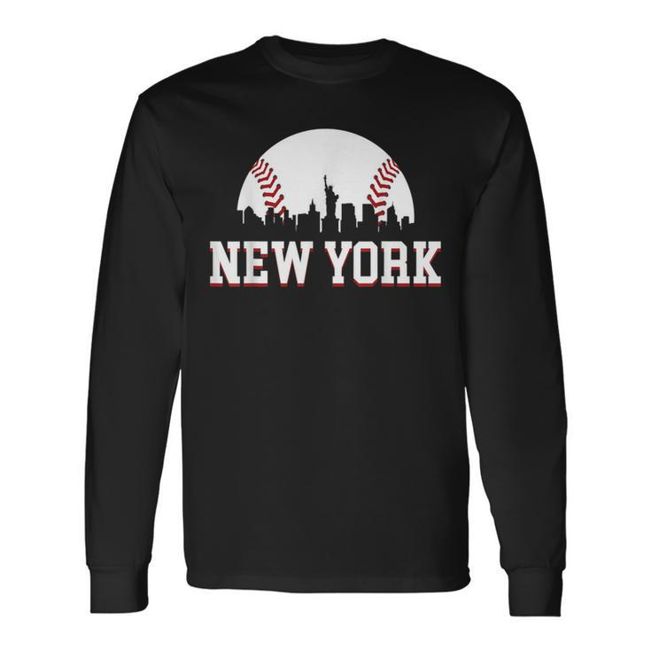 New York City Skyline Downtown Cityscape Baseball Sports Fan Long Sleeve T-Shirt