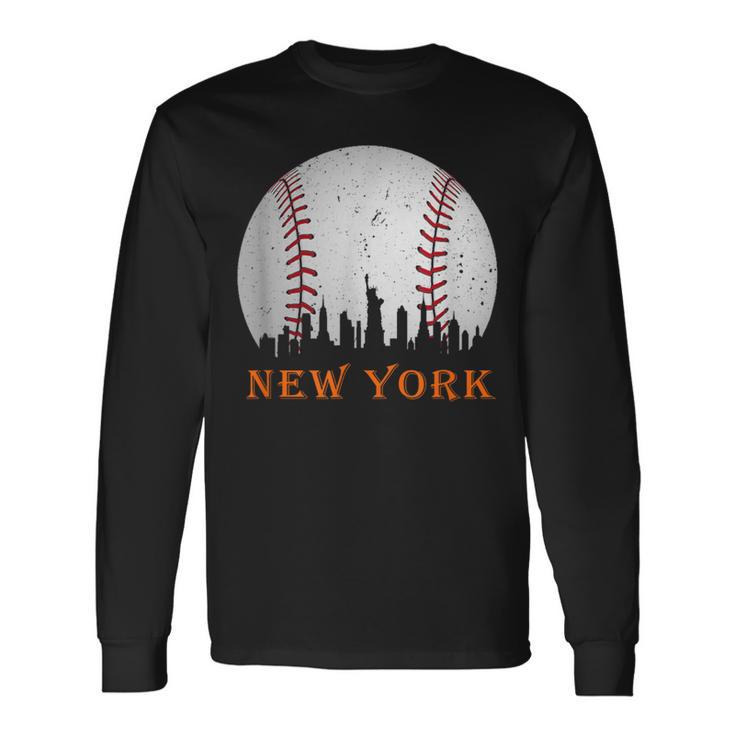 New York Ny Skyline Baseball Vintage Met At Gameday Long Sleeve T-Shirt