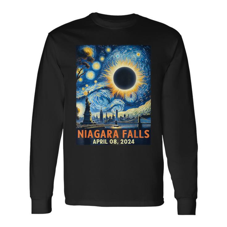 Niagara Falls New York Total Solar Eclipse 2024 Starry Night Long Sleeve T-Shirt