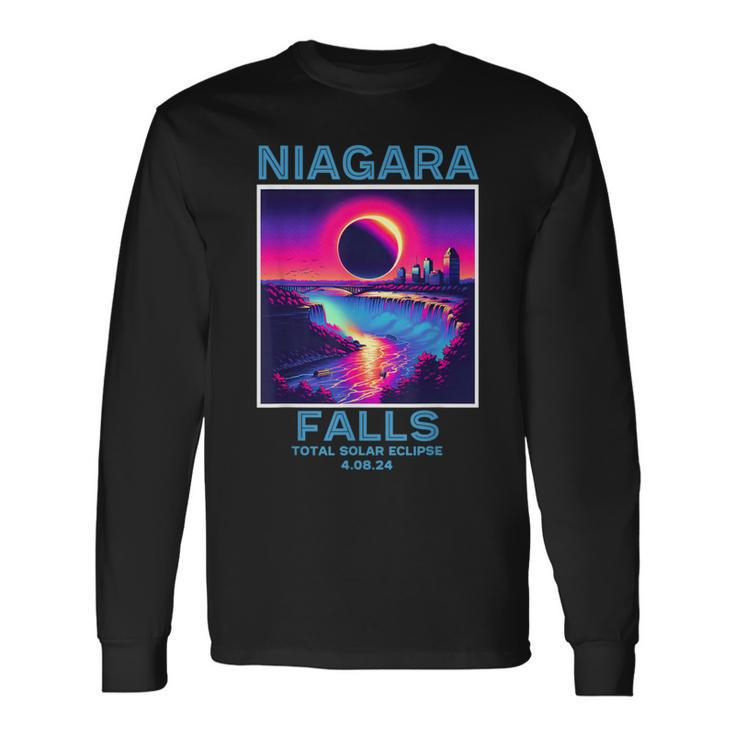 Niagara Falls Total Solar Eclipse 2024 80S New York Canada Long Sleeve T-Shirt Gifts ideas