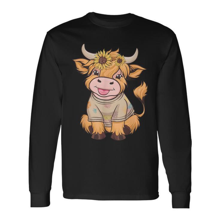 Niedliches Baby Highland Cow Mit Sonnenblumen Grafik Rinder Langarmshirts Geschenkideen