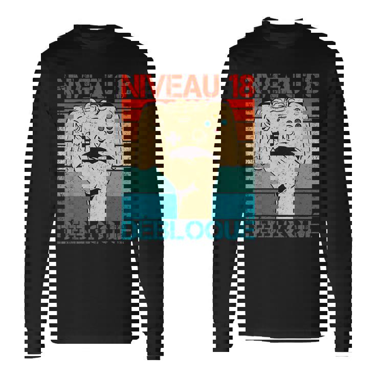 Niveau 18 Debloqué 18 Ans 18 Niveau Gamer Anniversaire T-shirt à manches longues