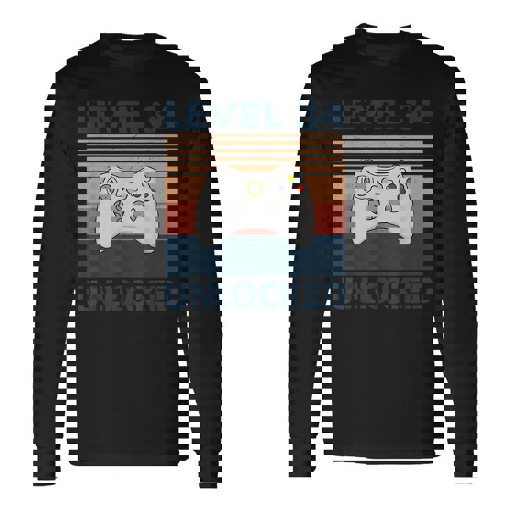 Nivel 34 Desbloqueado – Retrointage 34 Cumpleaños Gamer Gaming Camiseta de manga larga