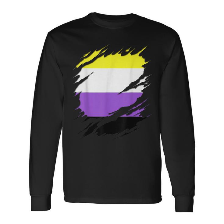 Non-Binary Enby Pride Flag Ripped Long Sleeve T-Shirt