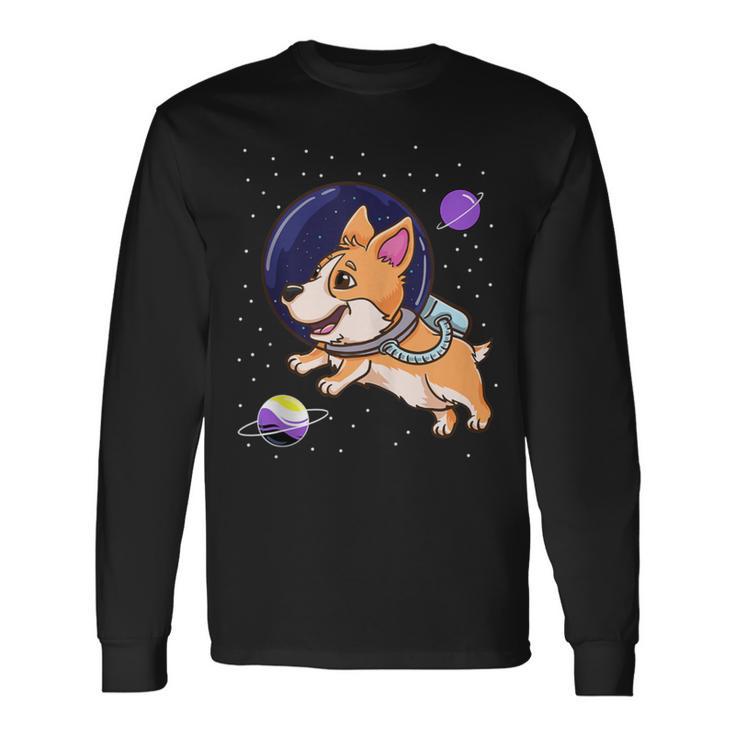 Nonbinary Corgi In Space Nonbinary Pride Day Long Sleeve T-Shirt