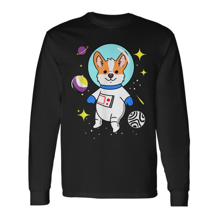 Nonbinary Corgi In Space Nonbinary Pride Long Sleeve T-Shirt