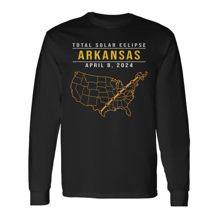 North America Total Solar Eclipse 2024 Arkansas Usa Map Long Sleeve T-Shirt