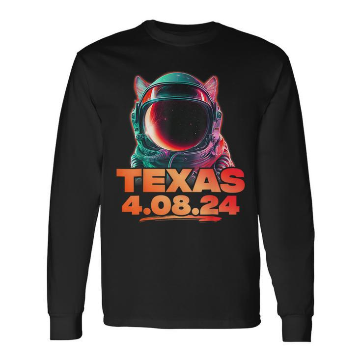 North America Total Solar Eclipse Dog Corgi 2024 Texas Usa Long Sleeve T-Shirt