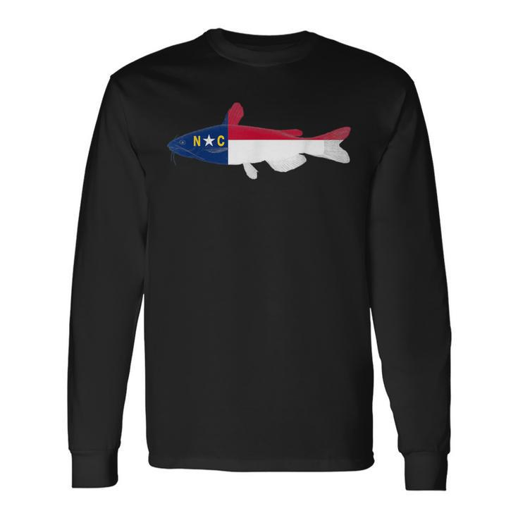 North Carolina State Flag Catfish Fishing Long Sleeve T-Shirt
