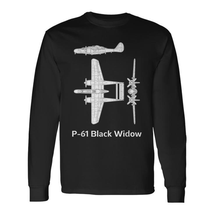 Northrop P-61 Black Widow P61 Plane P 61 Night Fighter P 61C Long Sleeve T-Shirt
