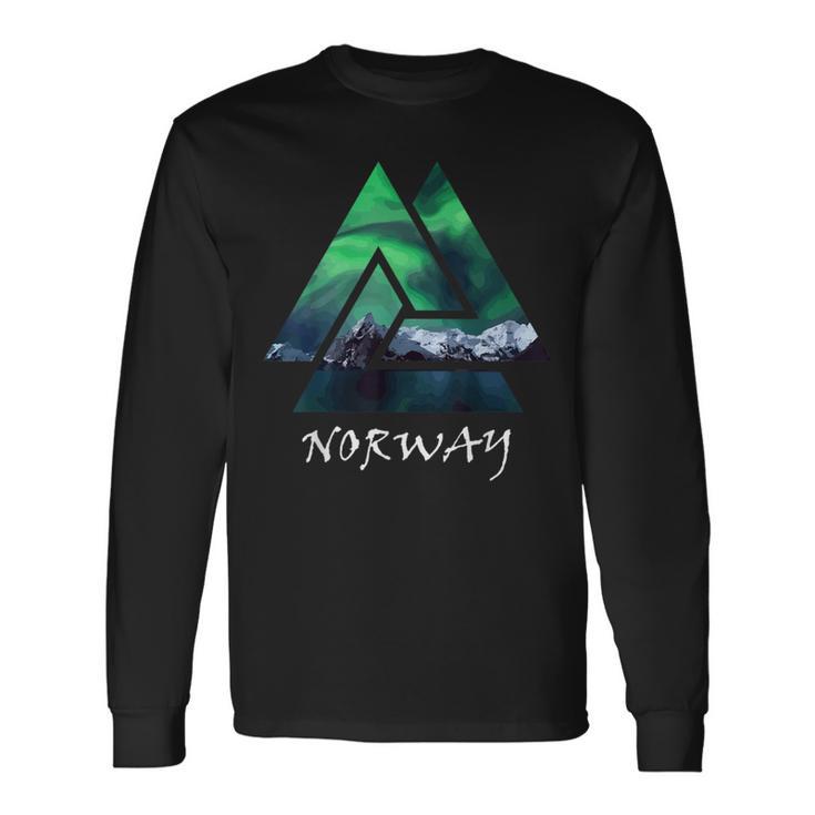 Norway Northern Lights Geometric Travel Long Sleeve T-Shirt