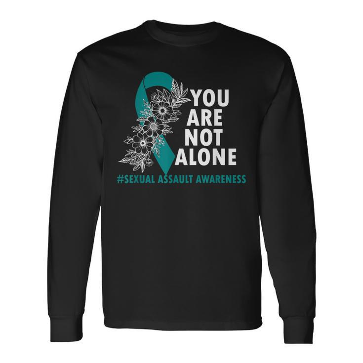 You Are Not Alone Sexual Assault Awareness Month Teal Ribbon Long Sleeve T-Shirt