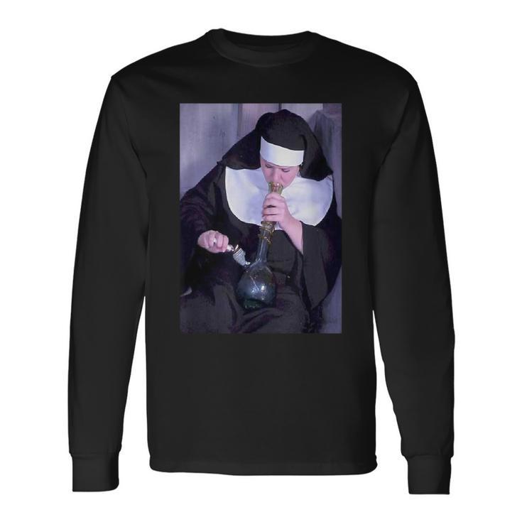 Nuns & Bongs Weed Drug Nun Smoking Nun Long Sleeve T-Shirt Gifts ideas