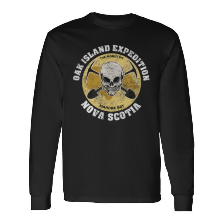 Oak Island Expedition Retro Templar Knight Skull Long Sleeve T-Shirt