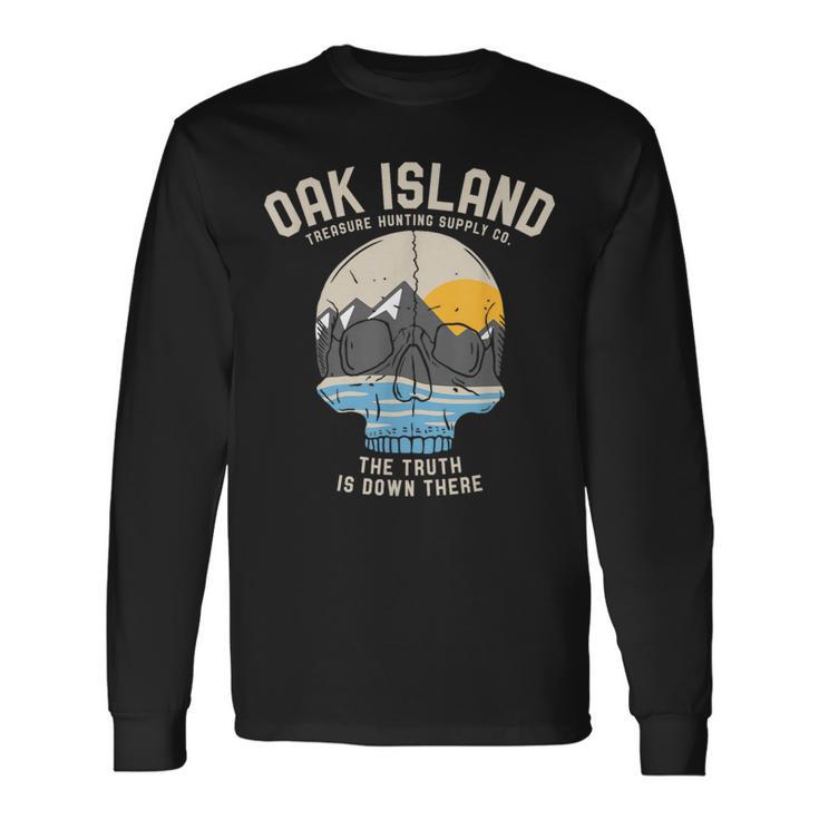 Oak Island Vintage Skull Templar Treasure Hunting Long Sleeve T-Shirt Gifts ideas