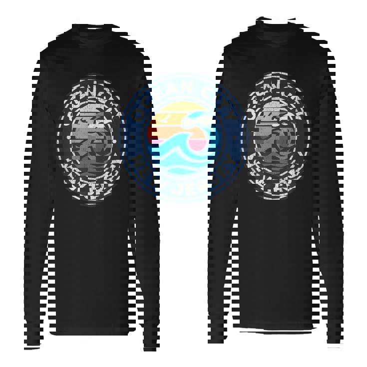 Ocean City New Jersey Nj Vintage Nautical Waves Long Sleeve