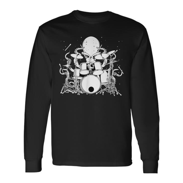 Octopus Playing Drums Drummer Musician Band Long Sleeve T-Shirt