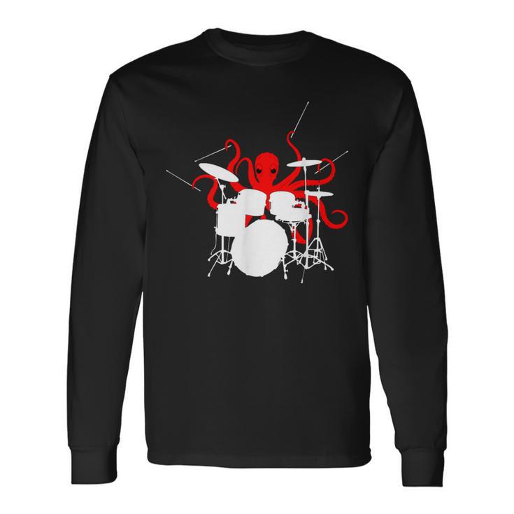 Octopus Playing Drums Drummer Musician-Octopus Lover Long Sleeve T-Shirt