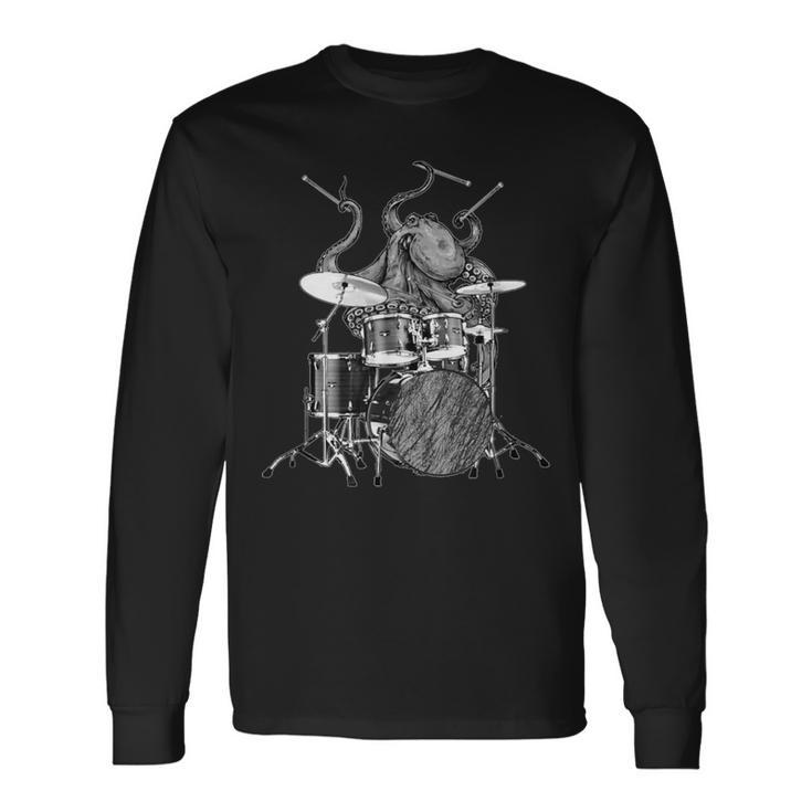 Octopus Playing Drums Drummer Ocean Creature Band Long Sleeve T-Shirt