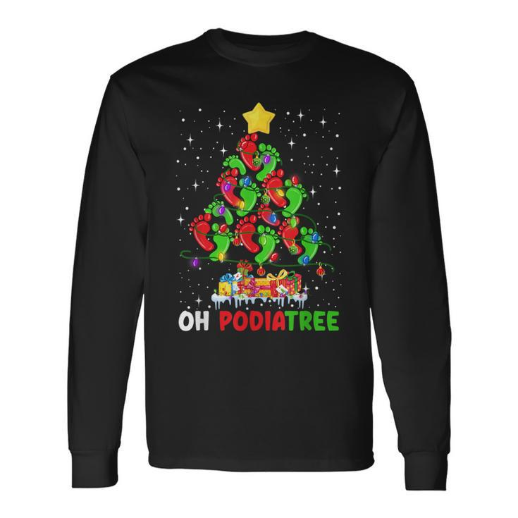 Oh Podiatree Foot Christmas Tree Xmas Lights Podiatry Long Sleeve T-Shirt