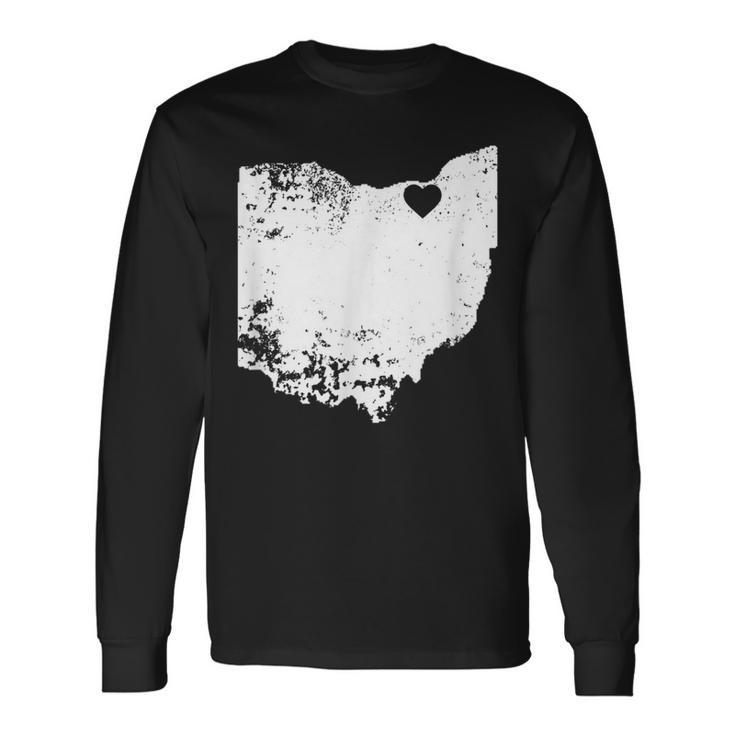 Ohio Love Cleveland Oh State Map Distressed Long Sleeve T-Shirt