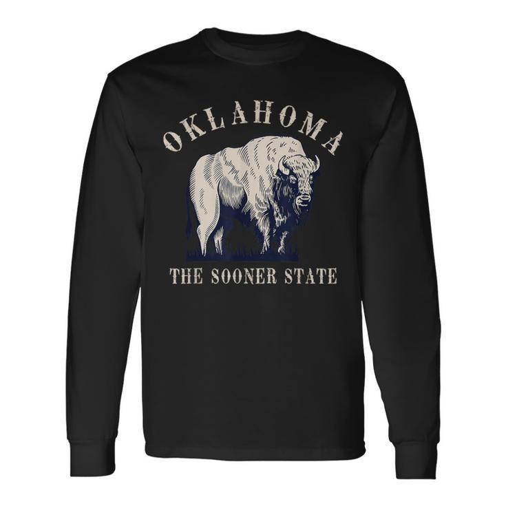 Oklahoma The Sooner State American Bison Buffalo Vintage Long Sleeve T-Shirt Gifts ideas