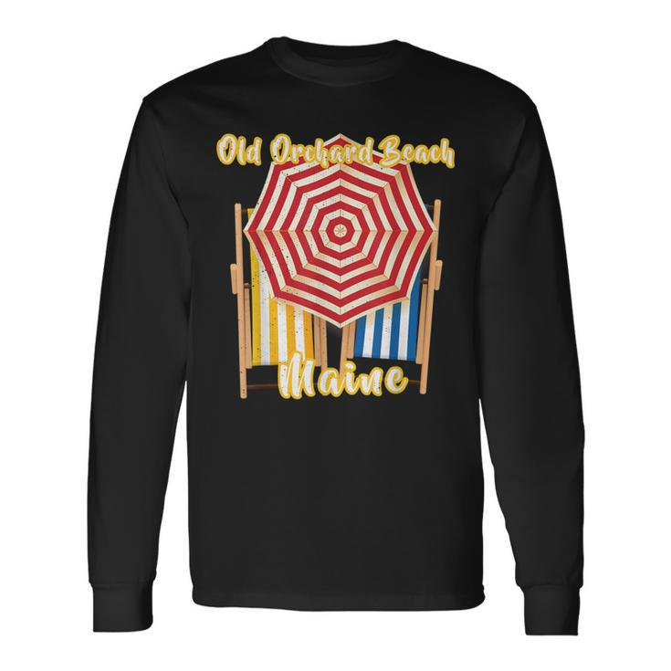 Old Orchard Beach Maine Nautical Umbrella Striped Chairs Long Sleeve T-Shirt Gifts ideas