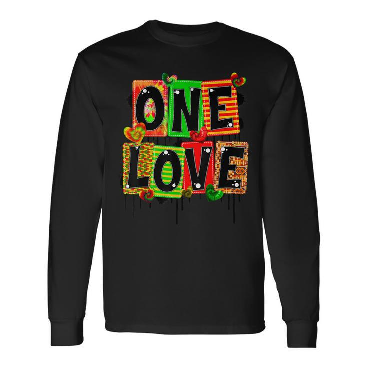 One Love Black History Month Pride African American Kente Long Sleeve T-Shirt